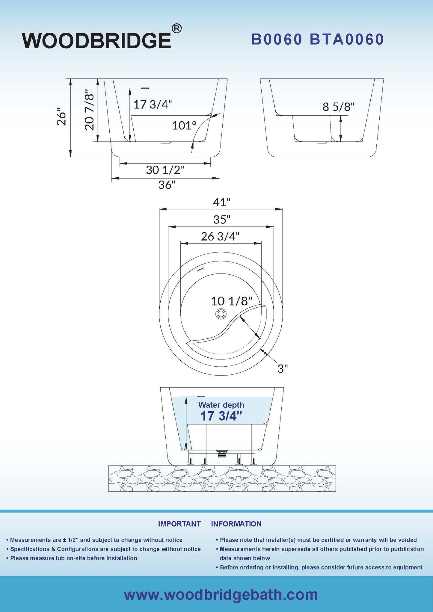 WOODBRIDGE 41" Acrylic Freestanding Round Contemporary Soaking Tub with Pre-molded Seat and Oil-Rubbed Bronze Overflow and Drain Option, White