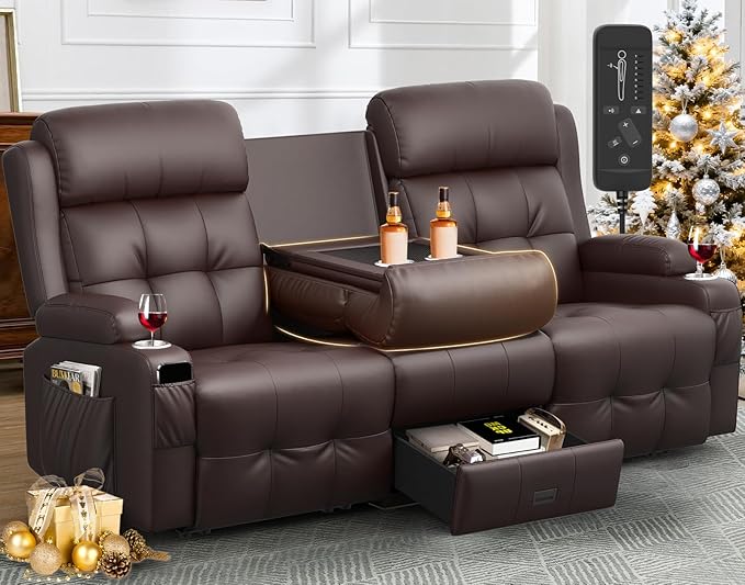 Aotolo Recliner Sofa, Massage Reclining Sofa 3 Seater Sets Heavy Weight Capacity, RV Loveseat Couch Clearance with Flip Back Console, Storage, Cup Holders, Wall Hugger Reclining Couch for Living Room