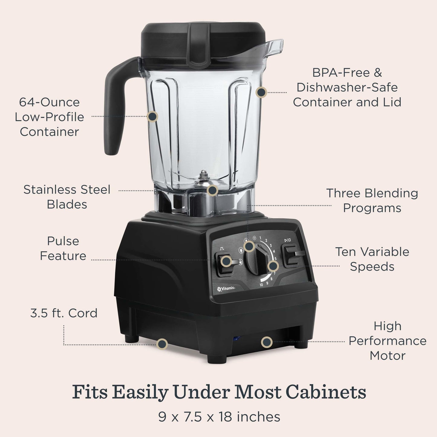 Vitamix Explorian with Programs, Three Blending Programs, Professional-Grade Blender for Smoothies and More, Self-Cleaning Kitchen Appliance, 64 Oz Container, Black (Renewed Premium)