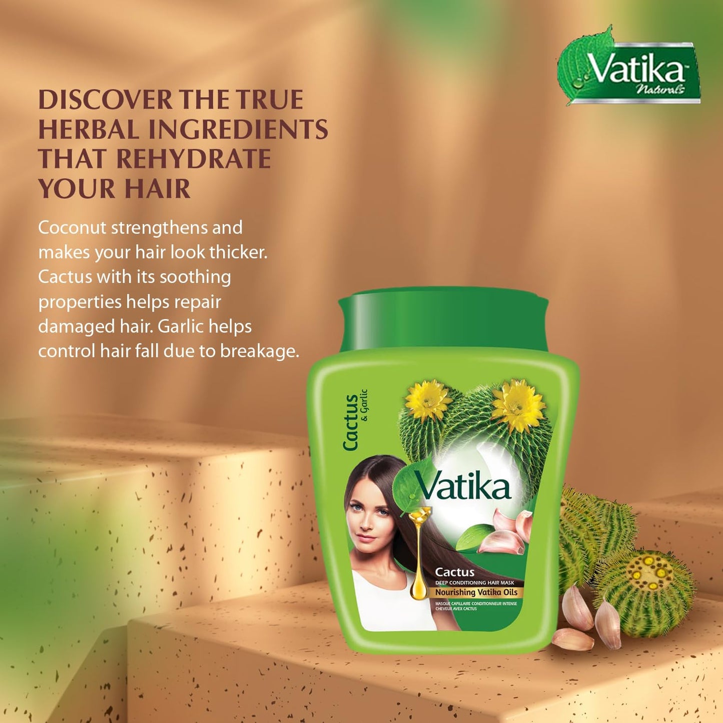 Vatika Naturals Hot Oil Hair Mask - Cactus & Garlic & Multivitamin for Dry, Damaged, Nourishing & Strengthening, Deep Conditioni