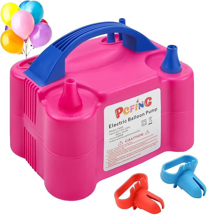 PCFING Balloon Pump Electric, Portable Balloons Inflator Blower Machine with Balloon Tie Tool & Dual Nozzle