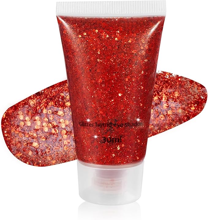 Mysense Red Body Glitter Gel, Singer Concerts Face Hair Glitter Makeup, Music Festival Rave Accessories, Chunky Glitter Me...