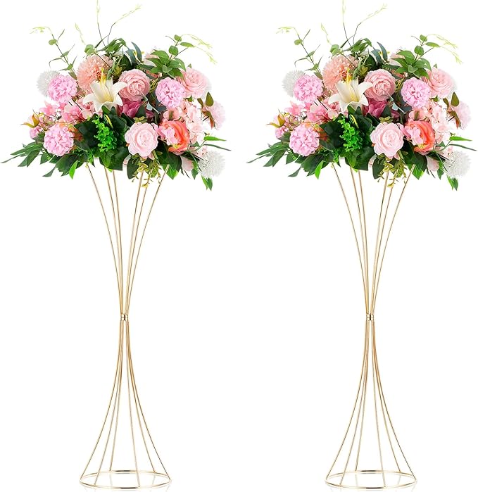 NUPTIO 2 Pcs Gold Vases for Centerpieces, 31.1in Tall Metal Trumpet Vase, Road Lead for Wedding Party Dinner Centerpiece, ...