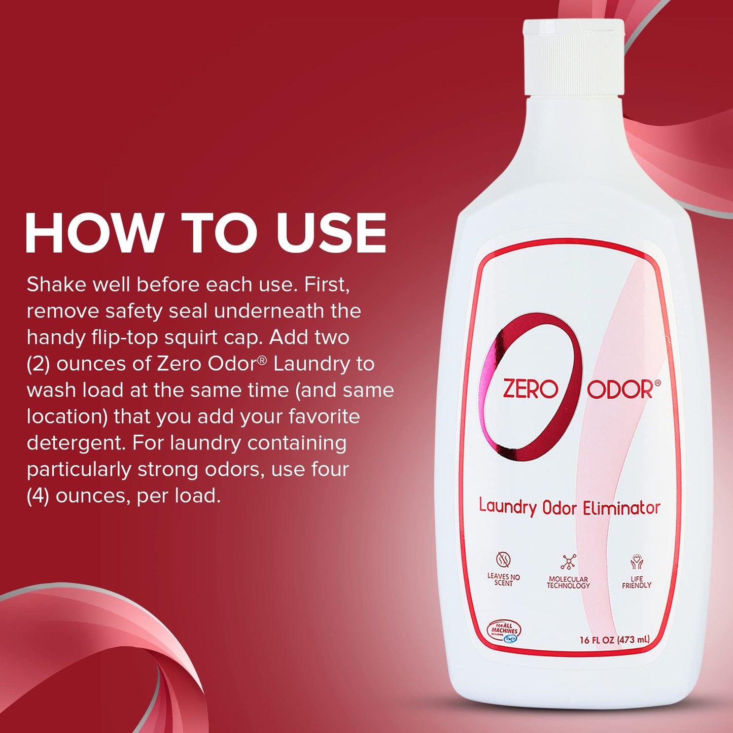 Zero Odor – Laundry Odor Eliminator - Permanently Eliminate laundry Odor – Patented Molecular Technology Best For Clothes, Towels & Linens, Shoes, Bags, Etc. - rinse and refresh Again, 16oz