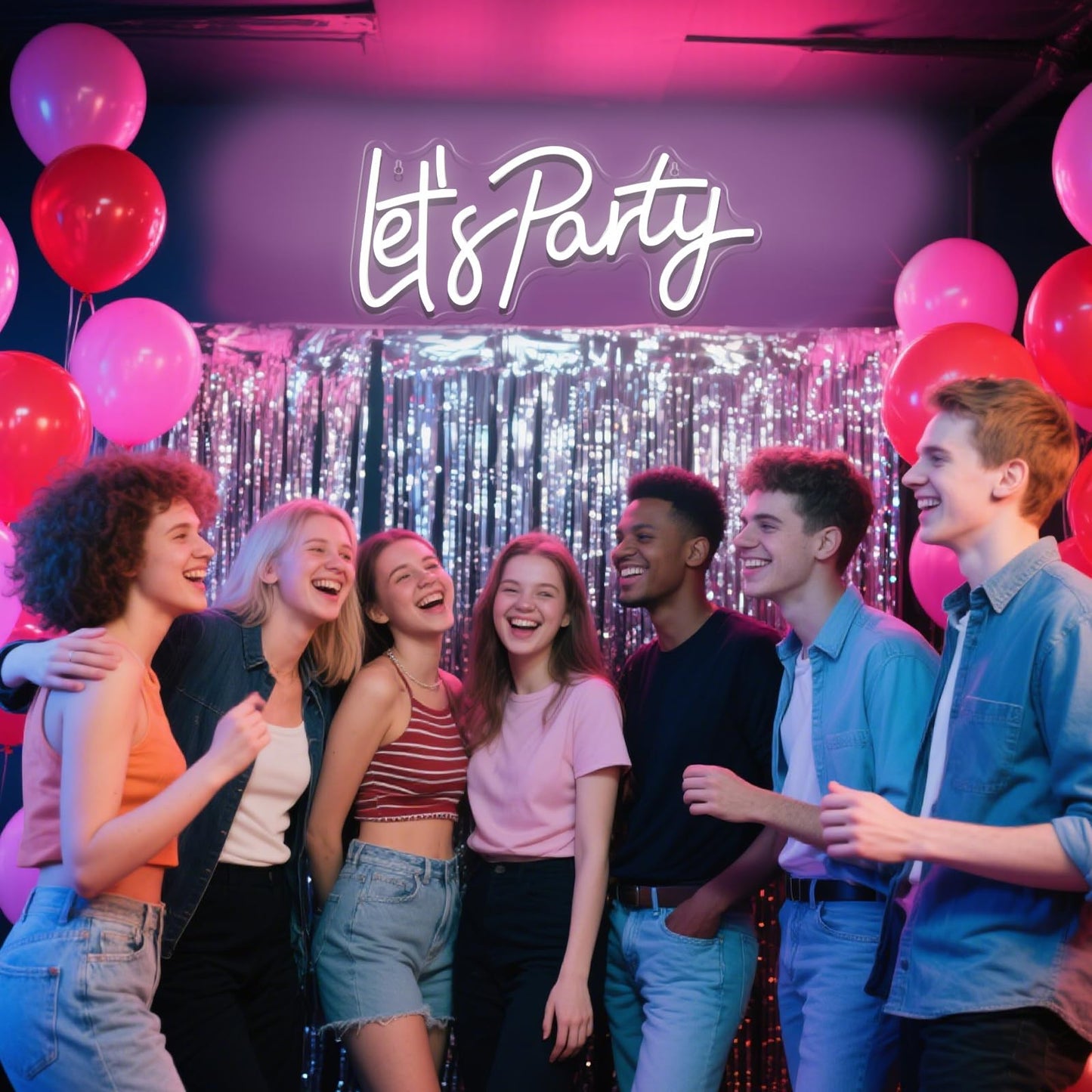 Let's Party Neon Sign for Wall Decor, LED Dimmable Let's Party Neon Light Up Sign Art Decorative Lights for Birthday, Wedding, Bachelorette, Engagement Party Decorations 15.91x7.09Inch White