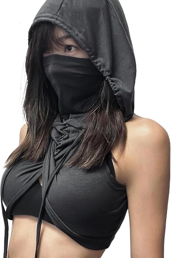 ST.Manrdy Y2k Sleeveless Hooded Crop Top for Women - Sexy Rave Outfit, Streetwear Festival Top