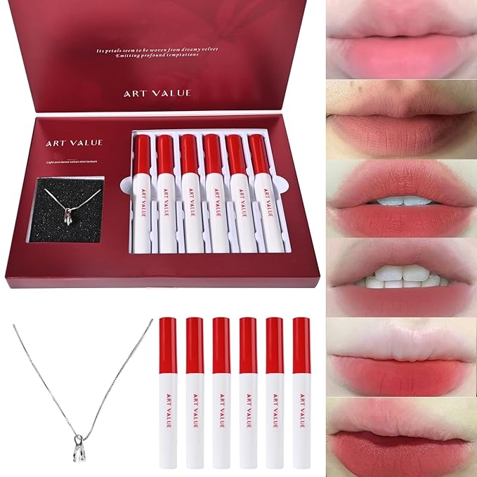 Christmas Gift for Women, 7 Pcs Gift Box Set Include Red Velvet Matte Lipstick and Necklace, Easy to Match with Different Makeups, Birthday，Valentine's Day Makeup Set Gift for Girls-06