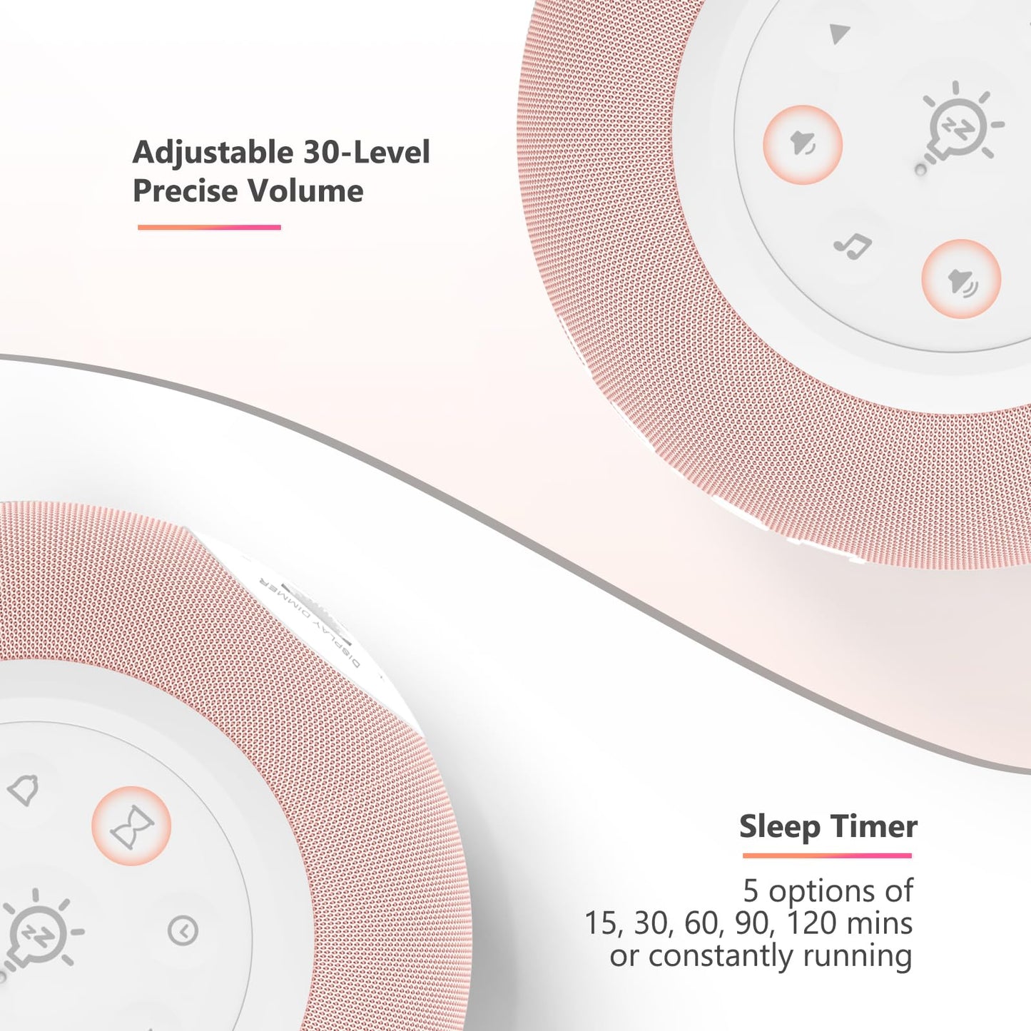 Reacher Auto Dimmable Sound Machine Alarm Clock with Night Lights, 20 Soothing Sounds, Sleep Timer, Precise Volume Control, Cute White Noise Soother for Girls, Kids, Bedrooms, Office