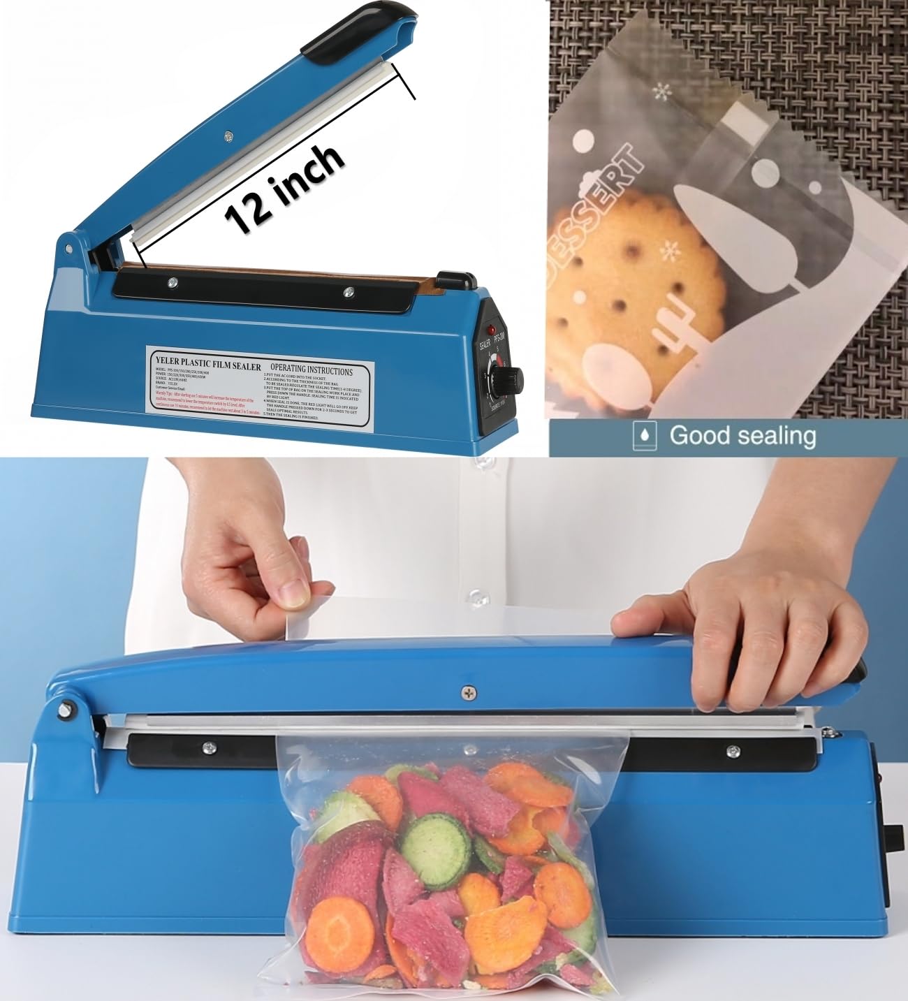 Yeler 12 Inch Impulse Heat Sealer Impulse Bag Sealer, Manual Poly Bag Heat Sealer Machine for Plastic Bags PE PP Bags with Extra Replace Element Grip