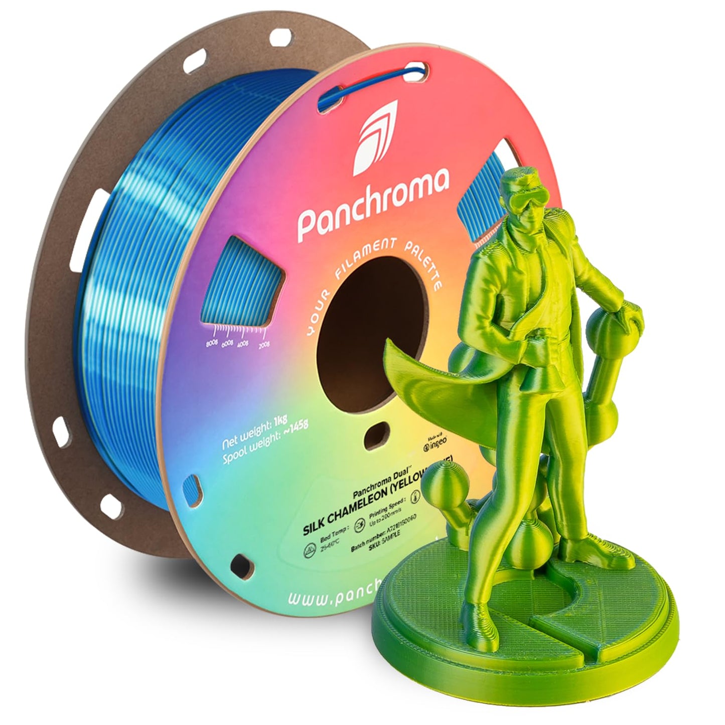 Polymaker Panchroma Dual Silk PLA 3D Printing Filament, 1.75mm 1kg, Silk Chameleon (Yellow-Blue), New and Improved Formula, Bett