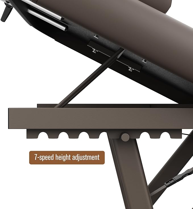 pouseayar Adjustable Massage Table with Face Pillow & Headrest, Sturdy and Solid, Silent and Easy to Adjust - Adjustable Backrest, Brown
