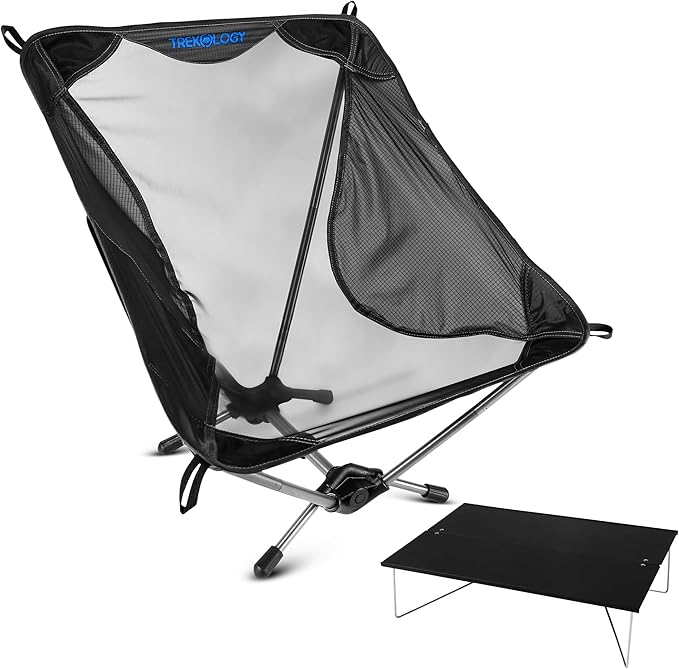 TREKOLOGY Ultralight Beach Chair & Compact Mini Camping Table Bundle - Lightweight, Portable Folding Chair & Camp Table Se...