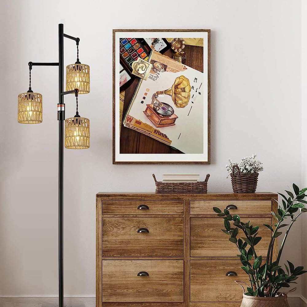 3 Pack Rattan Lamp Shade Small Boho Shades Replacement - Pendant Sconce Shade Ceiling Fan Light Covers Cylinder Woven Lampshade for Floor Lamps Pendant Light Chandelier Wall Sconces