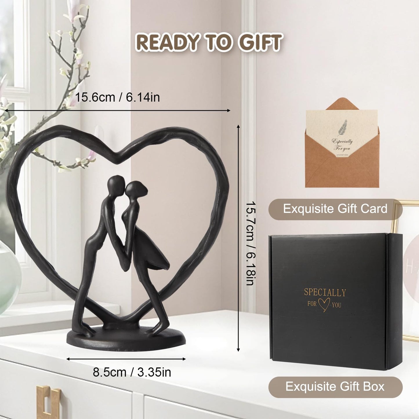 Sipujade Iron Anniversary Wedding Gifts for Wife/Her/Him,Wedding Gifts for Couples,Valentine's Day,Birthday,6th Anniversary Keepsake,Handcrafted Iron Couple Statue Decor