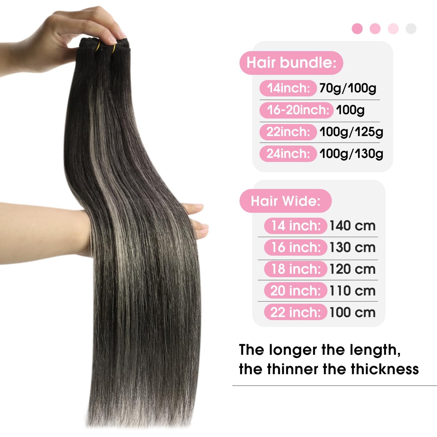 YoungSee Ombre Black Weft Hair Extensions Human 16 inch Sew in Real to Silver 100g 3.5274 Ounce