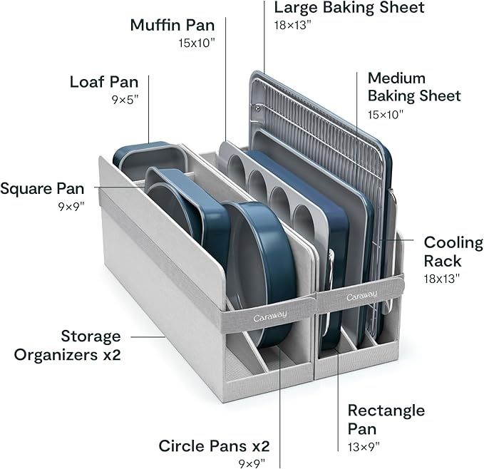 Caraway 23-Piece Nonstick Ceramic Cookware & Bakeware Set – Pots, Frying Pans, Lids, Baking Sheets, Pans, Cooling Rack & Storage – Oven Safe, Non-Toxic – Compatible with All Stovetops - Navy