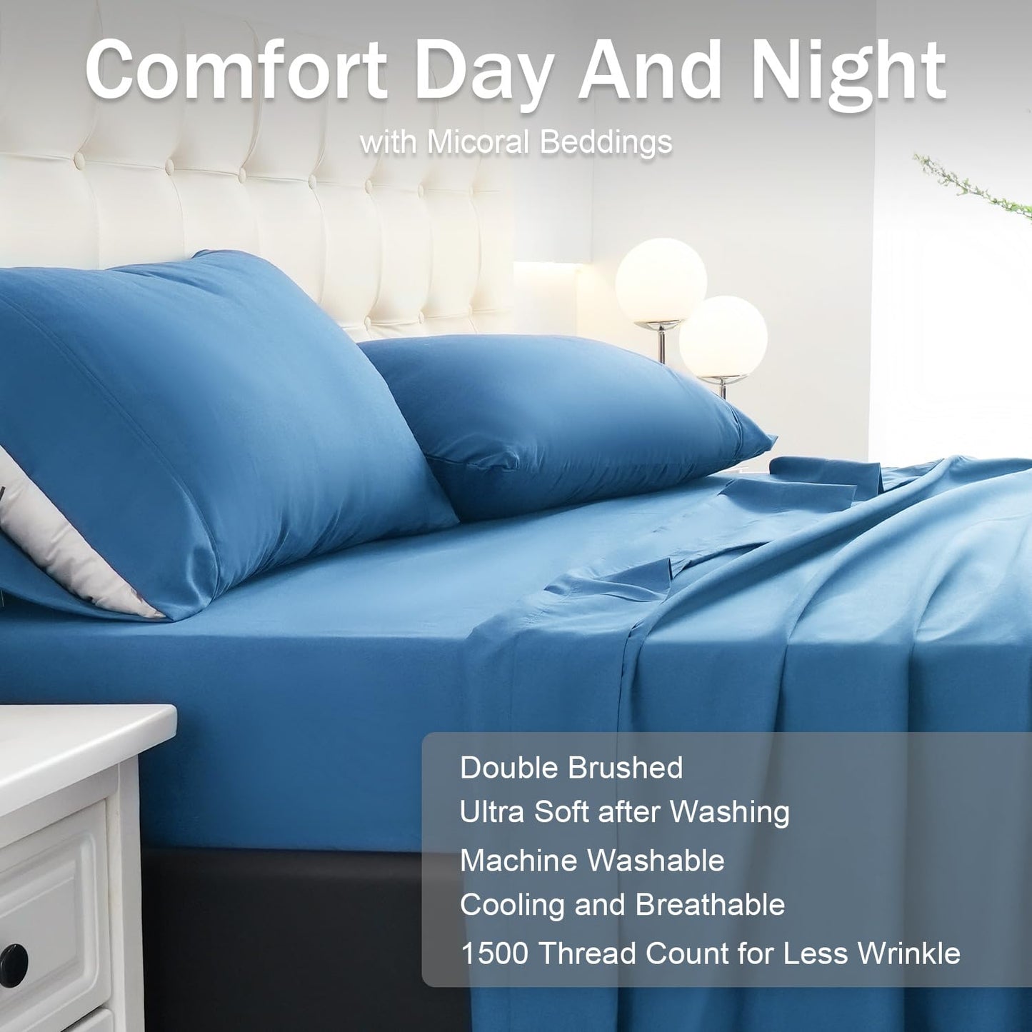 MICORAL Twin Bed Sheets Set, Soft Breathable Bedding Sheet Set, Sheets Set with 16" Deep Pocket Design (3 Pieces, Twin, Royal Blue)