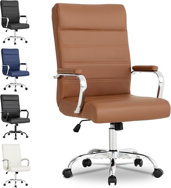 BOWTHY Modern Office Desk Chair, Conference Room Chairs, High Back Ergonomic Home ofiice Chair, Adjustable Height Swivel Executive Computer Chair with Padded Seat and Armrest (Brown)
