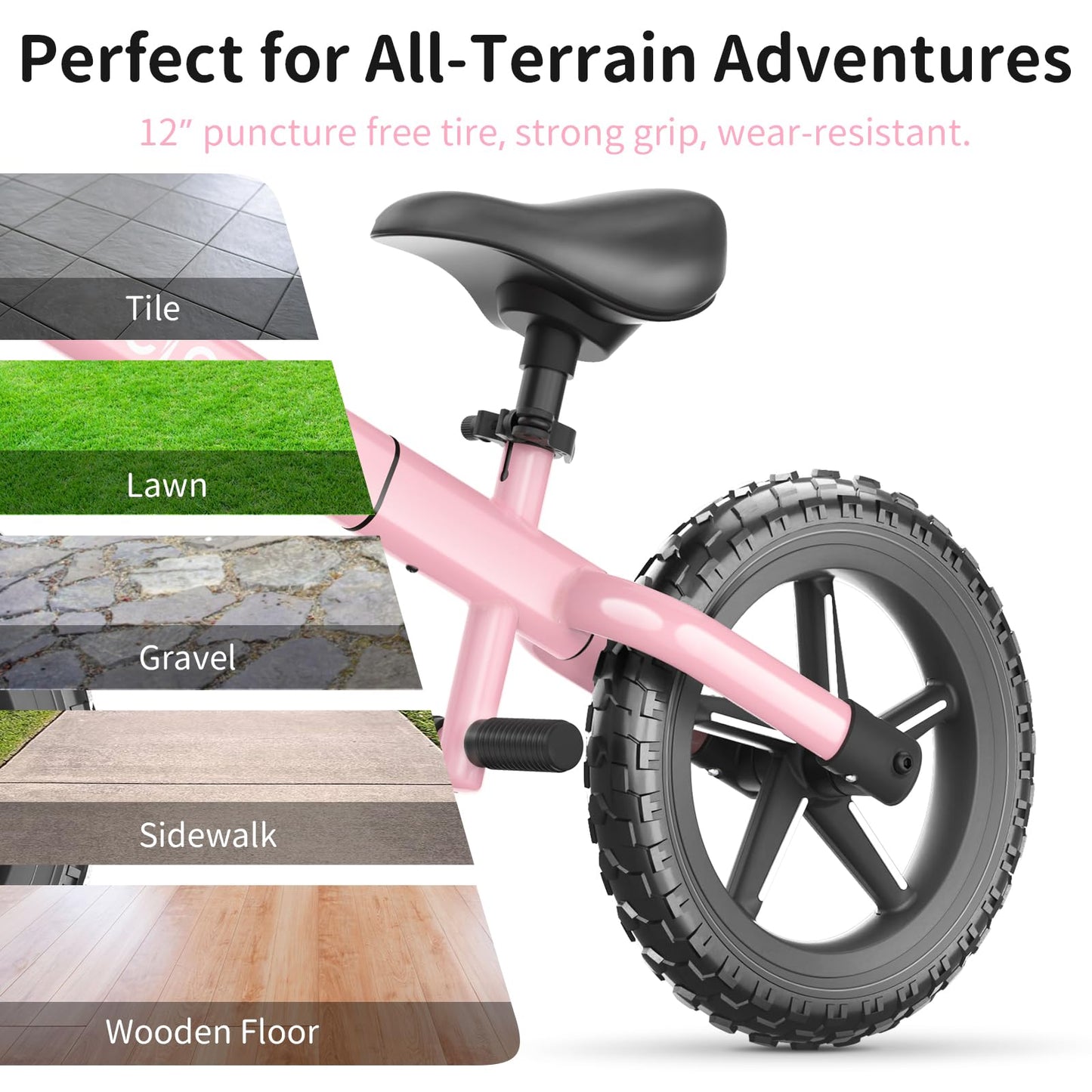 BELEEV C2 Toddler Balance Bike for 2-5 Year Olds with LED Light-Up Wheels, Adjustable Seat & Handlebar & Footrest, 12 inch No-Pedal Training Kids Push Bicycle - Birthday Gift for Boys & Girls (Pink)