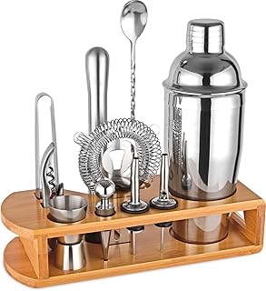 Cocktail Shaker Set Bartender Kit : 12-Piece Bar Tool Set with Bamboo Stand | Bar Set with All Practical Bar Accessories, ...