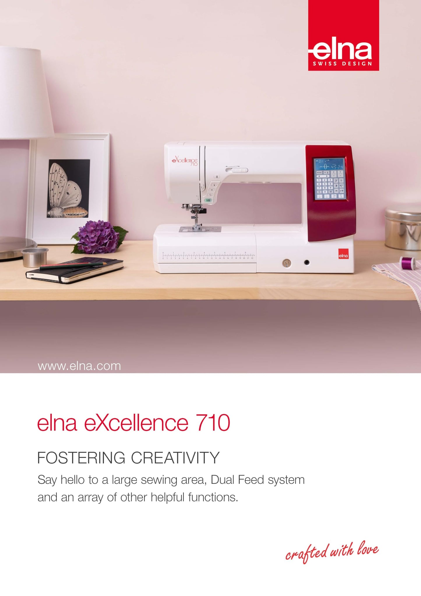 Elna eXcellence 710 Computerized Sewing and Quilting Machine, 11" sewing bed, Include Advanced Dual Feed System, 15 Included Presser Feet, and No Assembly
