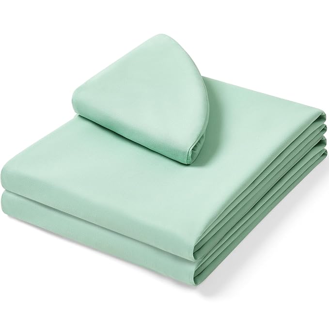 Comfyanno Massage Table Sheets Sets, 3 Pcs Professional Microfiber Massage Bed Cover Sheets, Soft, Light-Weight, Stain & Wrinkle Resistant, Includes Flat & Fitted Sheet, Face Cradle Cover - Sage