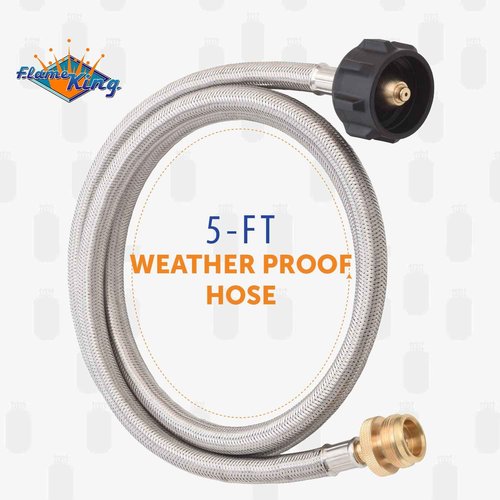 Flame King YSN03 3lb Steel Propane Tank Cylinder with Gauge and OPD Valves for Grills and BBQs & SS-QCC-1LB 5-FT Steel Braided Hose, 1 lb to 20 lb Adapter