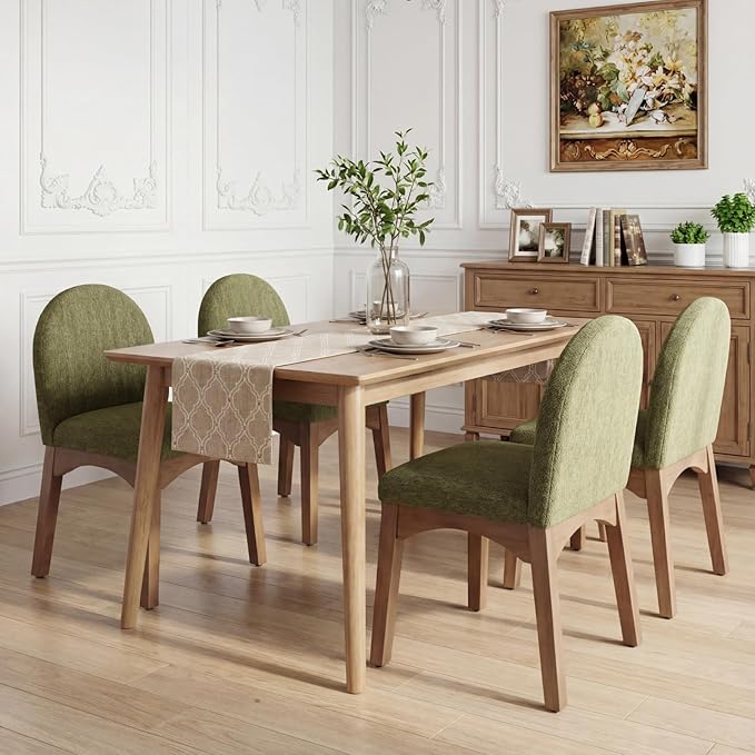 DUOMAY Modern Dining Chairs Set of 4, Mid Century Chenille Upholstered Dining Room Chairs Kitchen Chairs with Solid Rubberwood Legs, Armless Accent Side Chairs, Green
