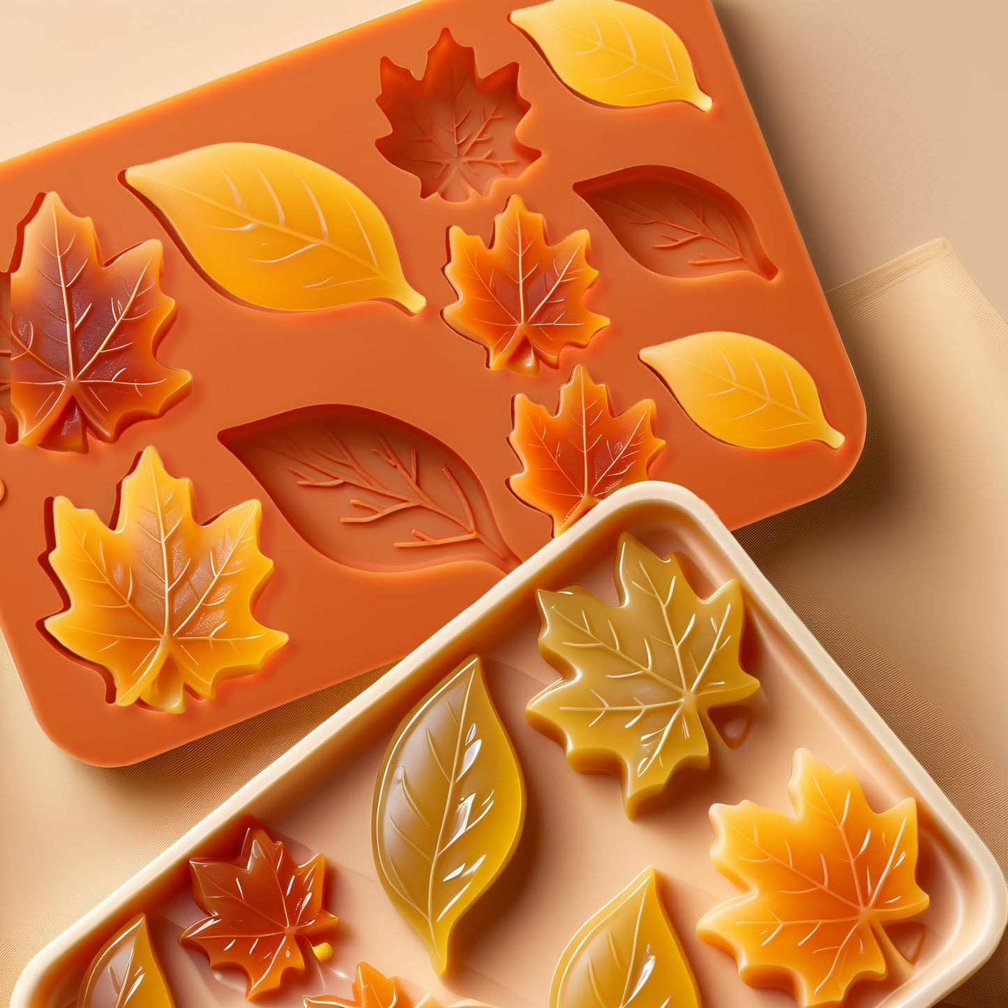 Leaf Silicone Molds Fall Silicone Mold Harvest Cake Pan Autumn Maple Leaf 2 Different Shapes Thanksgiving Fall Theme Mould for Halloween Chocolate Candy Cupcake Topper Resin Soap Candle Ice Cube 2PCS