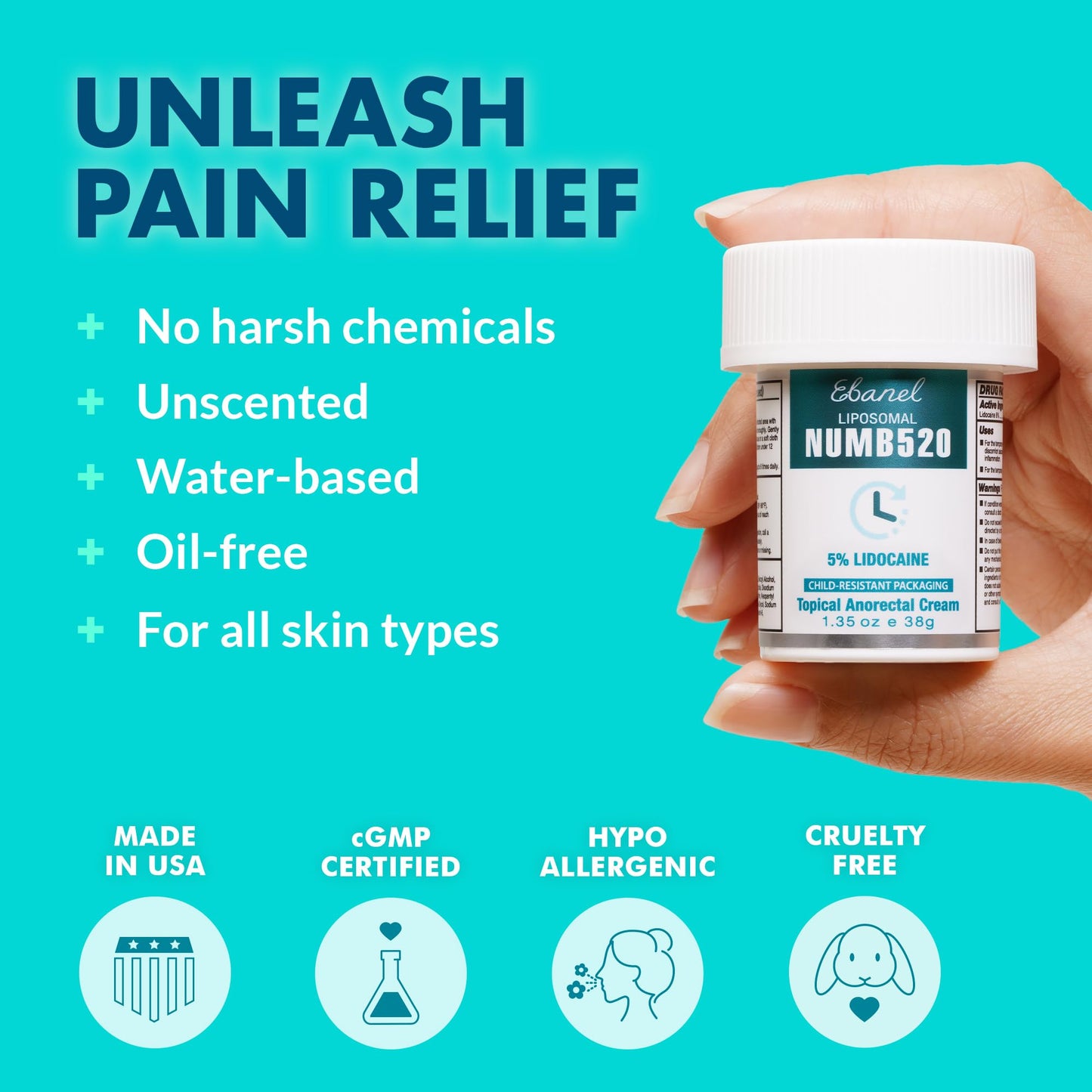 Ebanel Set of 5% Lidocaine Numbing Cream and 5% Lidocaine Spray Pain Relief Numbing Spray for Skin, Maximum Strength Topical Anesthetic to Numb Pain Burn Itch for Local and Anorectal Uses
