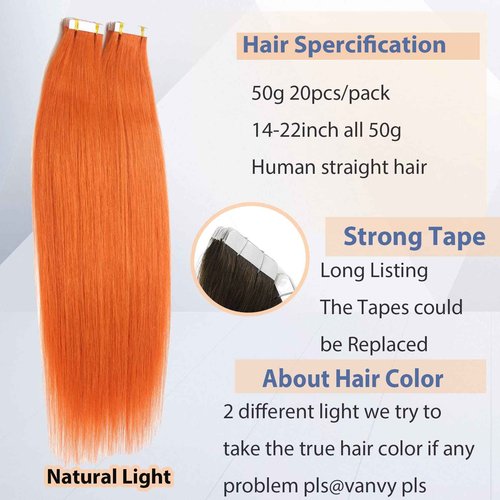 Hair Extensions Tape In Human Hair Orange