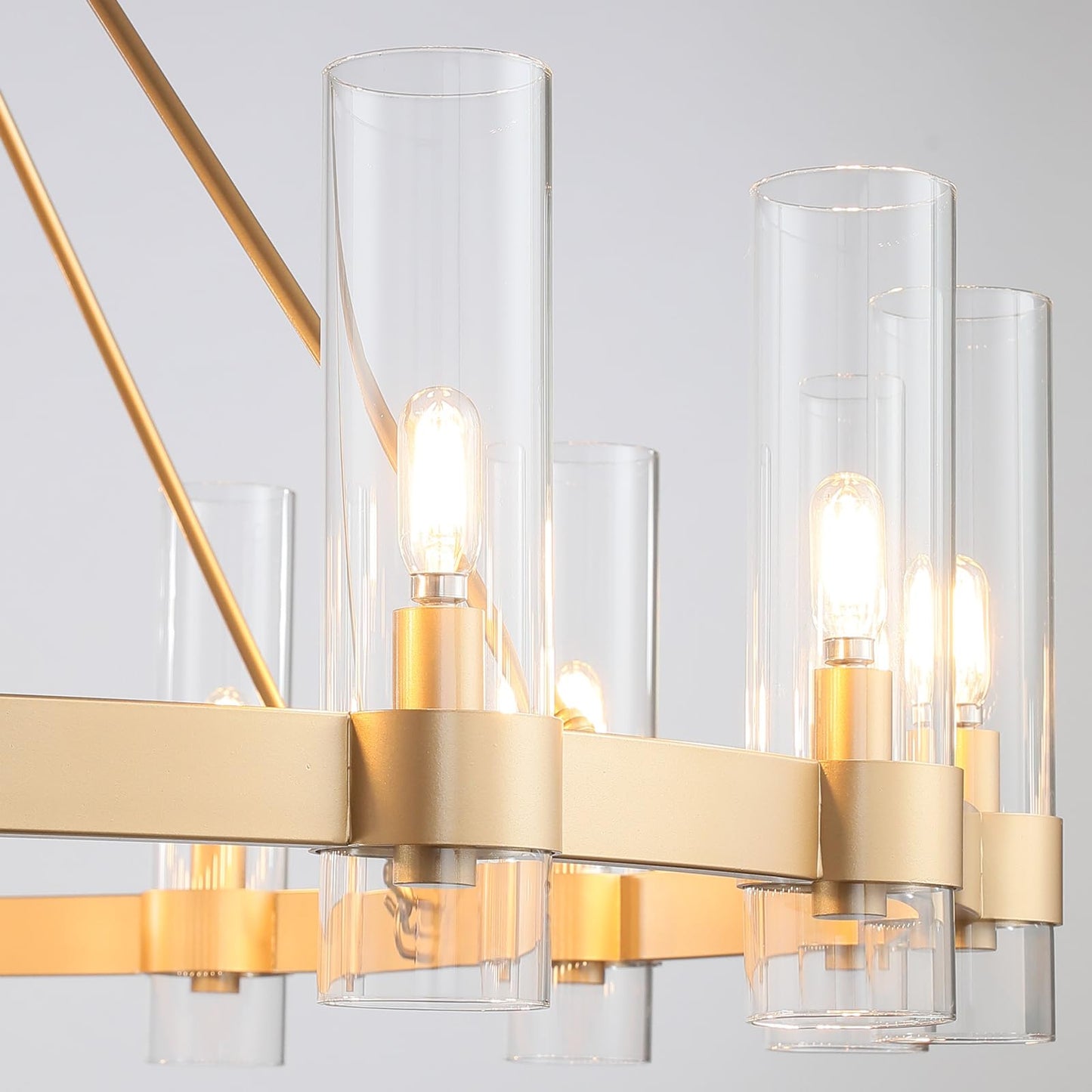 YIOSI 60 Inch Gold Chandelier, Wagon Wheel Chandelier with Glass Shade, 20-Lights Large Round Modern Farmhouse High Ceiling Pendant Lighting Fixture for Dining Room, Living Room, Kitchen, Foyer
