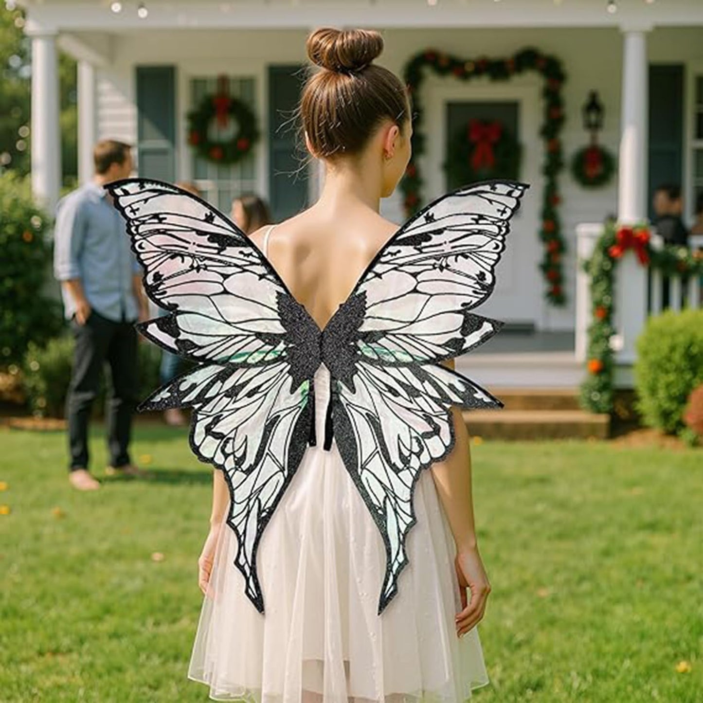 ZEXILILA Adult Fairy Wings, Shiny Transparent Angel Wings, Halloween Costume Accessory (Black)