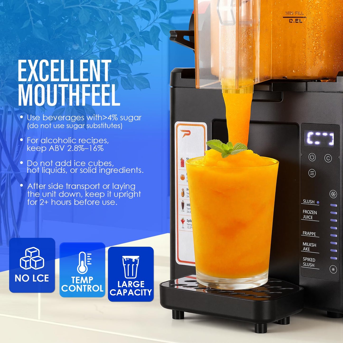 Slushie Machine for Home,No Ice Needed Frozen Drink Maker with 5 Presets Modes,Perfect for Slush,Frozen Juice,Frappe,Milk Shake,Spiked Slush,Adjustable Temperature