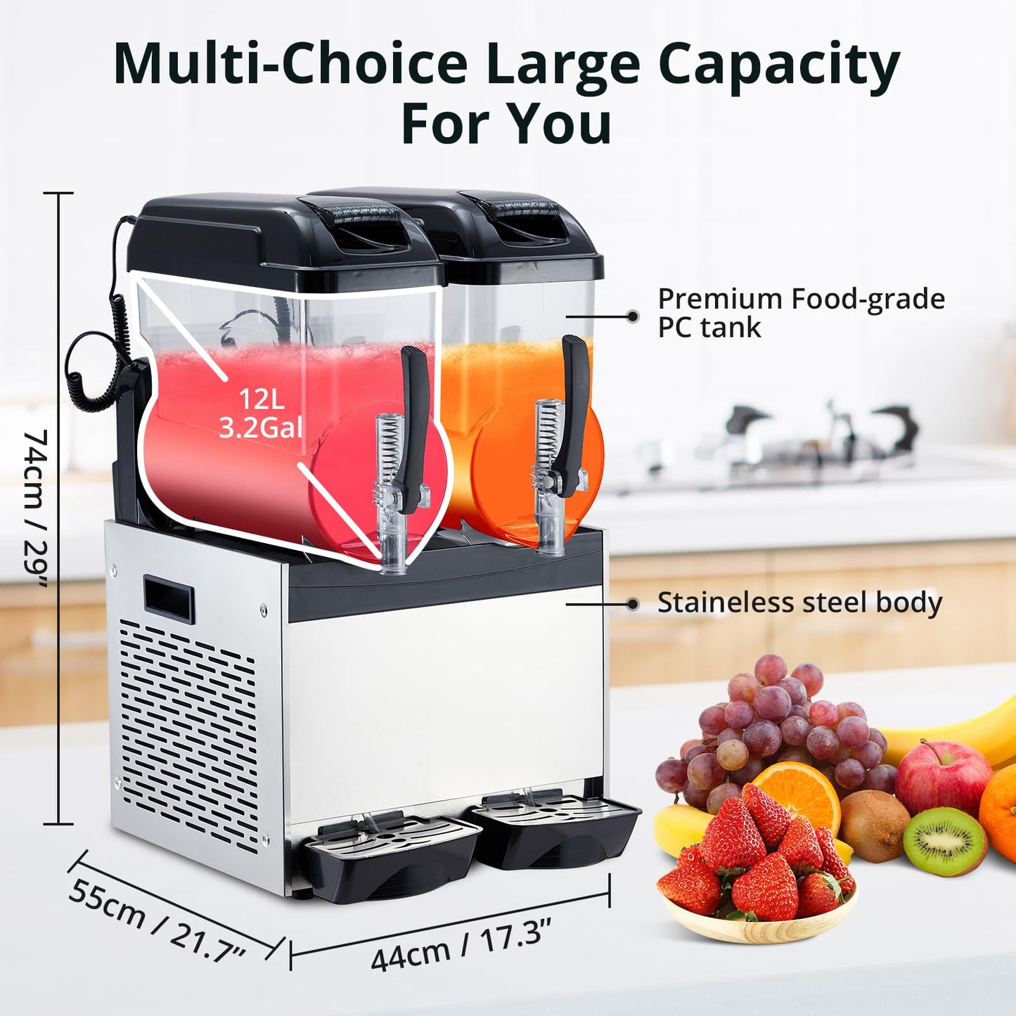 700W Commercial Slushie Machine Double Tank 12Lx2 /5.3Gal,Stainless Steel Frozen Drink & Margarita Maker, Self-Cleaning, for Bars, Restaurants, Cafe