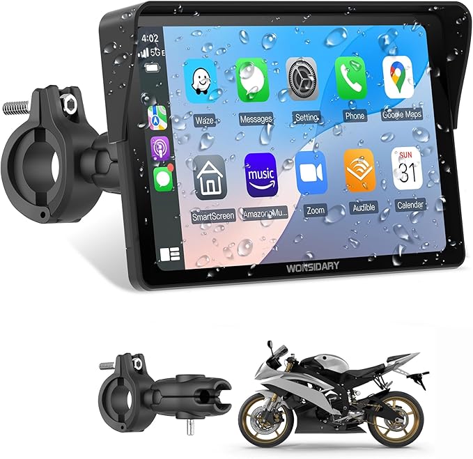 2025 Wonsidary W722 for Motorcycle CarPlay & Android Auto,7" Waterproof Smart GPS Navigation System Screen,Car Play Moto w...