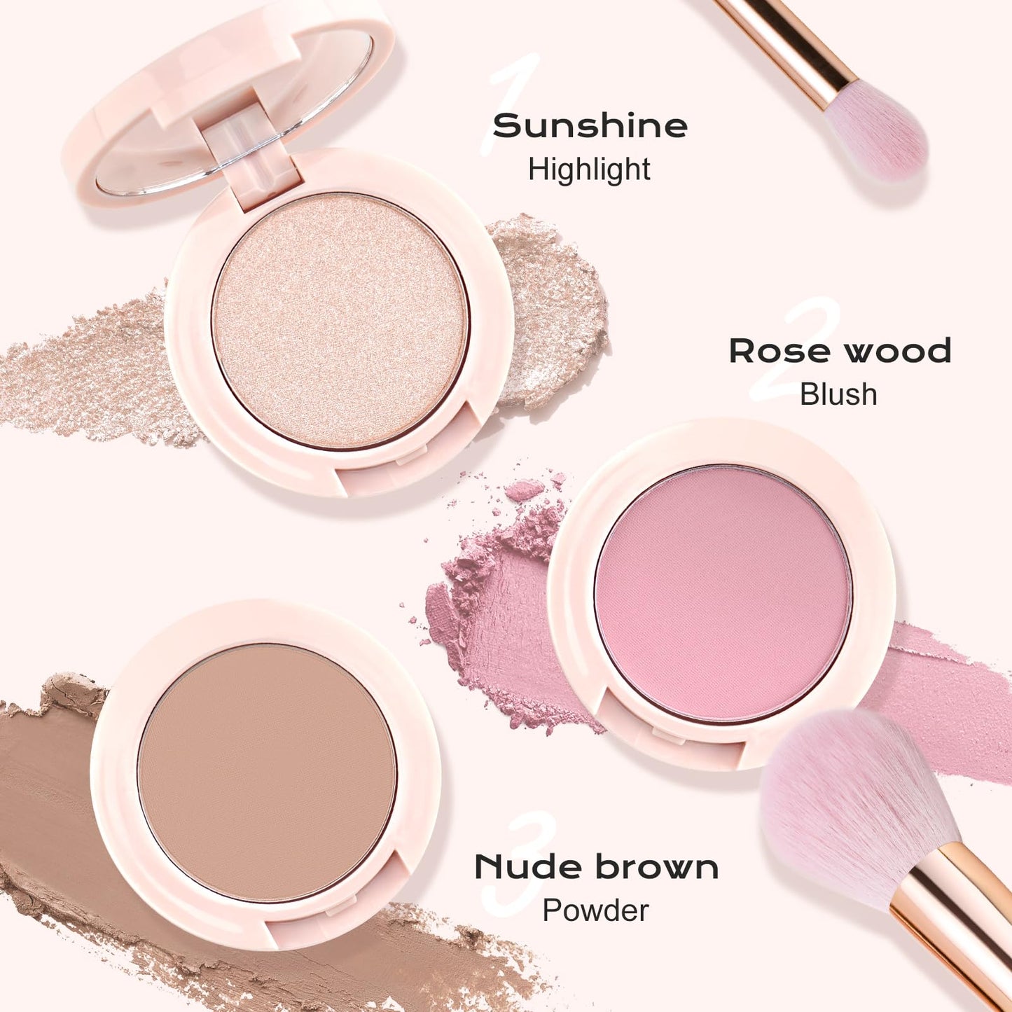 Color Nymph 3 Colors Contour Blush Highlighter Makeup Palette, Travel Size Make up Kit, Blush & Highlighter & Contour Powder Pal