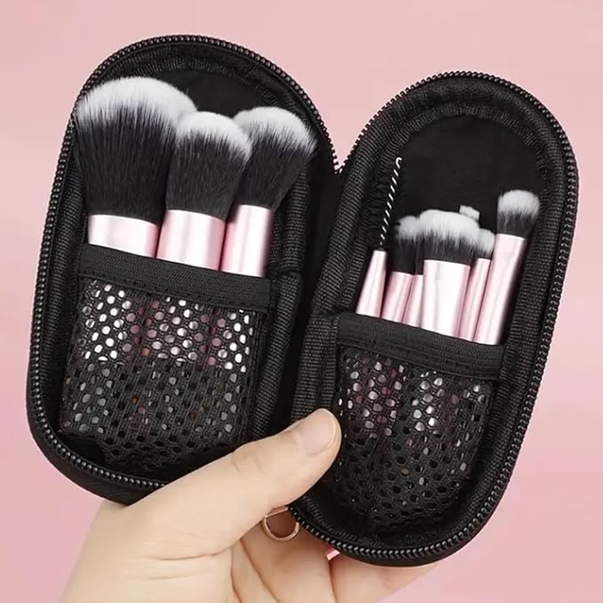 16pc Beginner Mineral Makeup STARTER KIT with 10 BRUSHES(5gm)Sample Size Foundation, Primer, Blush, Bronzer, Setting Powder for Learning, Occasional Use,First Time Users, Travel Size Kit(Pink Bisque)