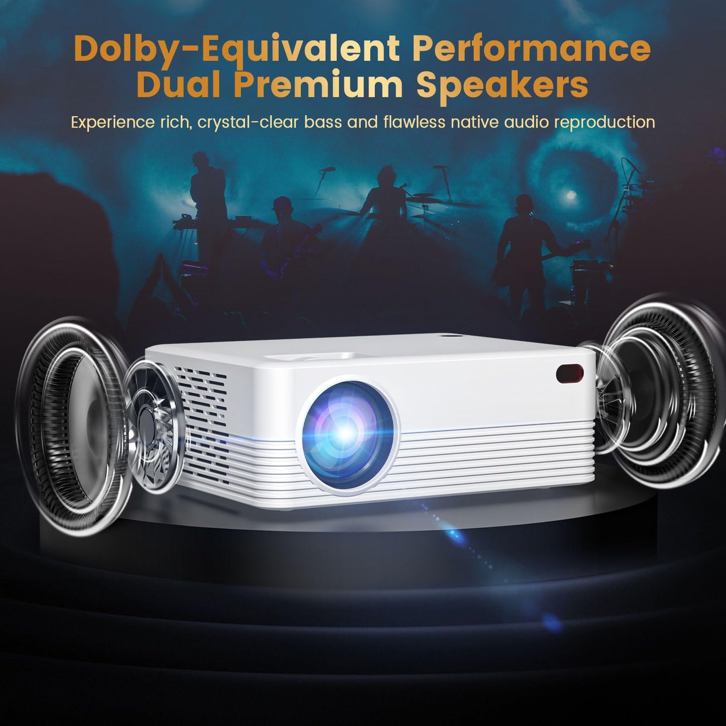 【Native 1080P】 Dreamfair Projector with WiFi and Bluetooth, 240ANSI Support 8K, Portable Projector with Rack, 40"-200" Screen Video, Compatible with Smartphone, TV Stick, Laptop, HDMI, USB（White）