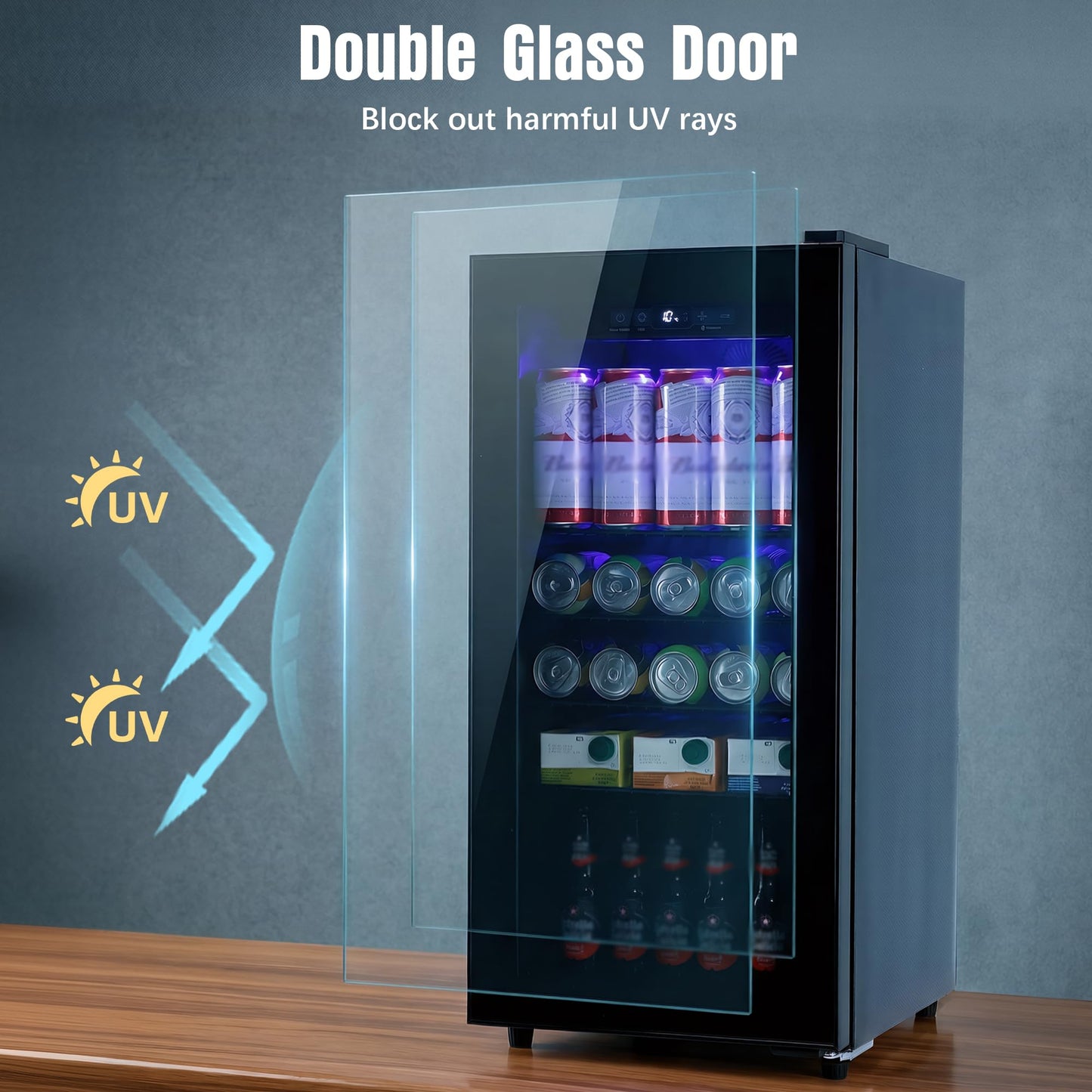 rosmena Beverage Refrigerator, 160 Can Freestanding Mini Refrigerator with 7 Adjustable Thermostat, Drink Dispenser with Adjustable Shelves, Suitable for Home/Office, Black