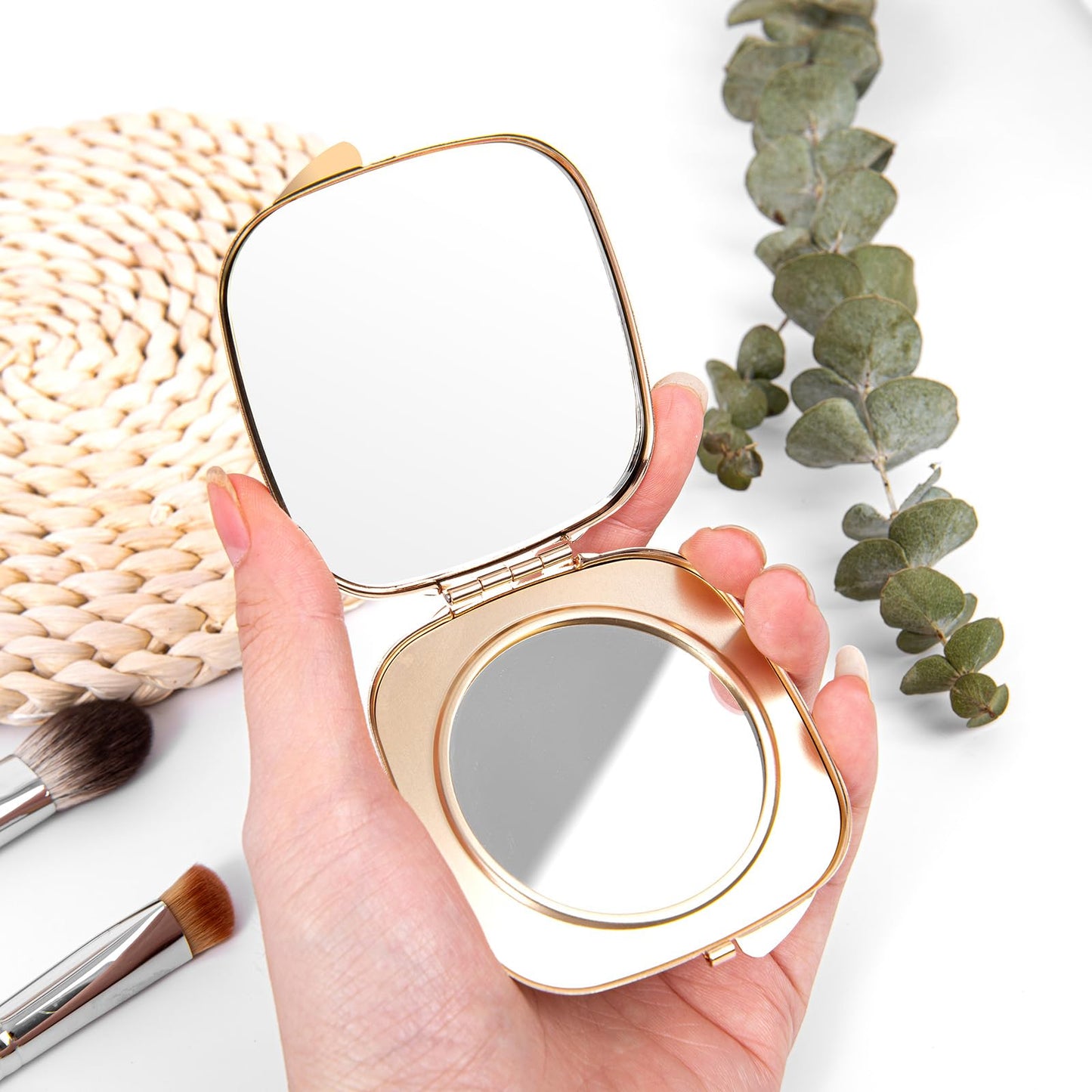 LIKSANGMETALS Travel Small Compact 1X/2X Mirror - Handheld, Foldable, Lightweight - Mini Pocket Magnifier for Wallet - Square 3.