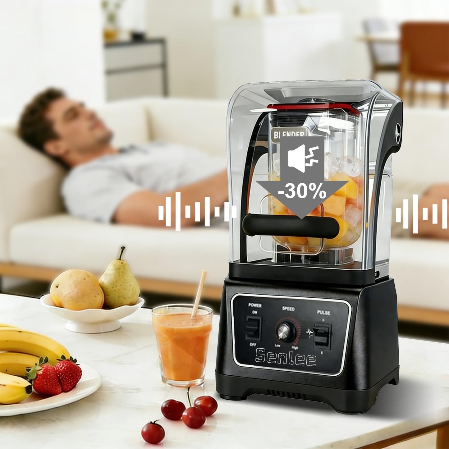 Commercial Blender Heavy Duty 2200W Professional-Grade with 64oz BPA-Free Jar, Quiet Shield, Self-Cleaning, 6-Leaf Stainless Steel Blade for Smoothies, Ice Crush, Shakes - Restaurant & Kitchen Use