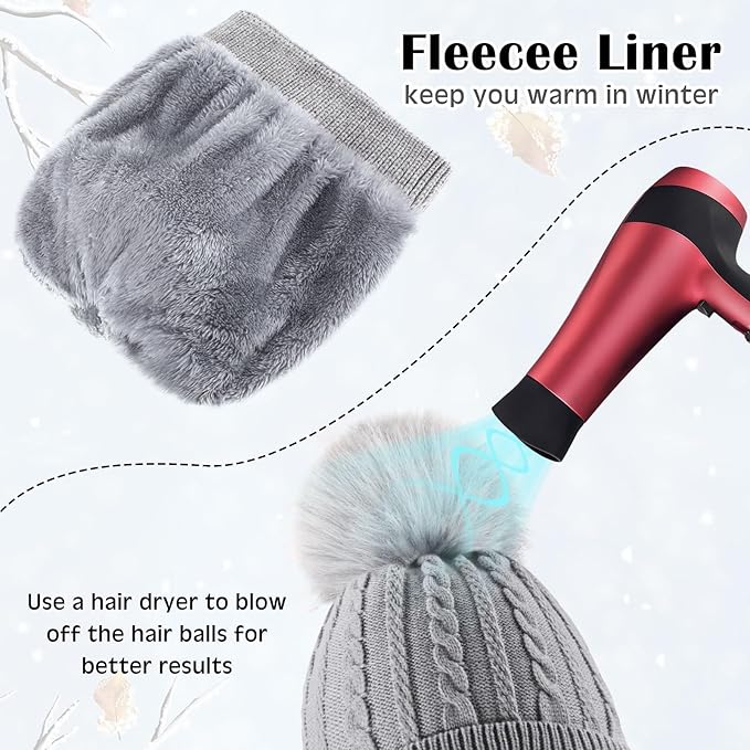 SATINIOR 5 Pcs Winter Hat Scarf Gloves Set Fleece Lined Knit Beanie Hat Warm Touch Screen Gloves Earmuff Warmer for Women(Grey,Beauty Style)