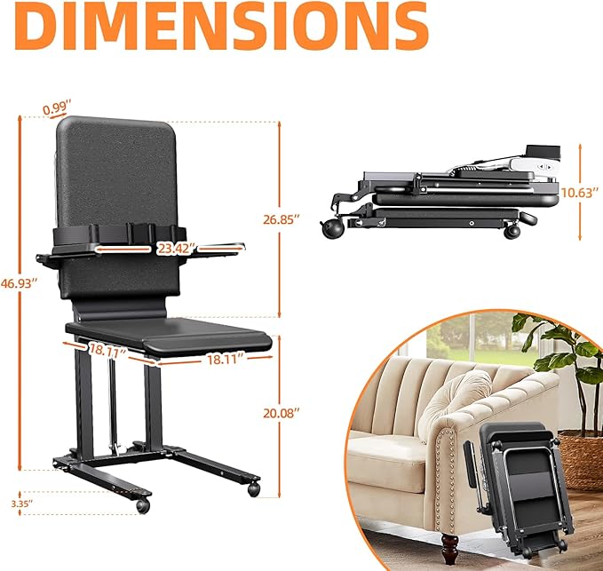 Upgrade Steel Electric Lift Chair with Advanced Wheels and PU Cushion, Floor Lift for Elderly, Support Up to 500 LBS, Safety Seat Belts and Handrails, Suitable for Home or Care Facilities Use, Black