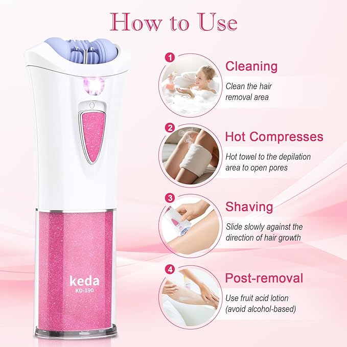 Skin Epilator, 2025 New Skin Hair Remover for Face, Facial Hair Removal for Women with LED Light, Cordless Epilators Hair Removal for Facial, Arms, Legs and Bikini (Pink)