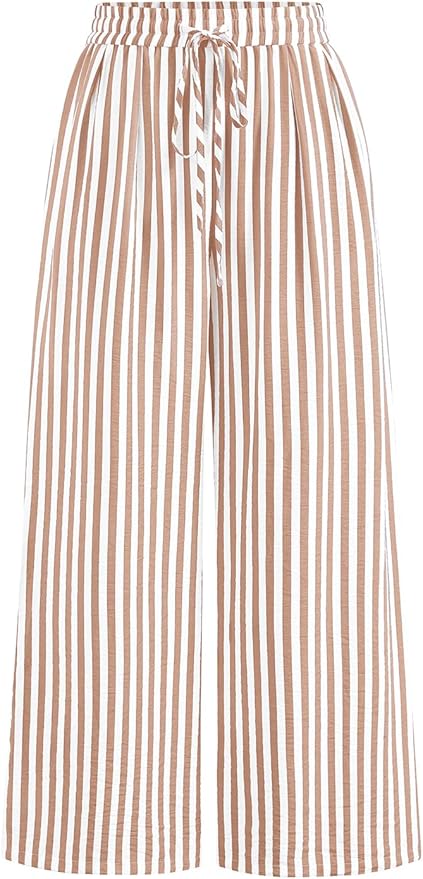 PRETTYGARDEN Womens Pants Elastic Waist Floral Lightweight Palazzo Pants for Women Casual Lounge Wide Leg Pants Woman