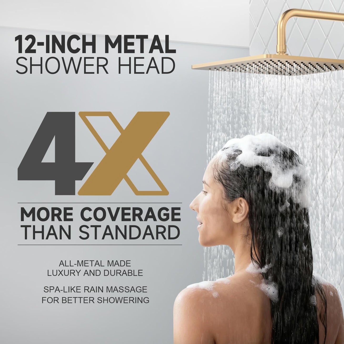 Lava Odoro 12-inch Modern Square Shower Faucet Set Champagne Gold, Shower Trim Kit with Rough-in Valve High Pressure Gold Rainfall Shower Head and Handle Set, (Valve Included), SF106-CB