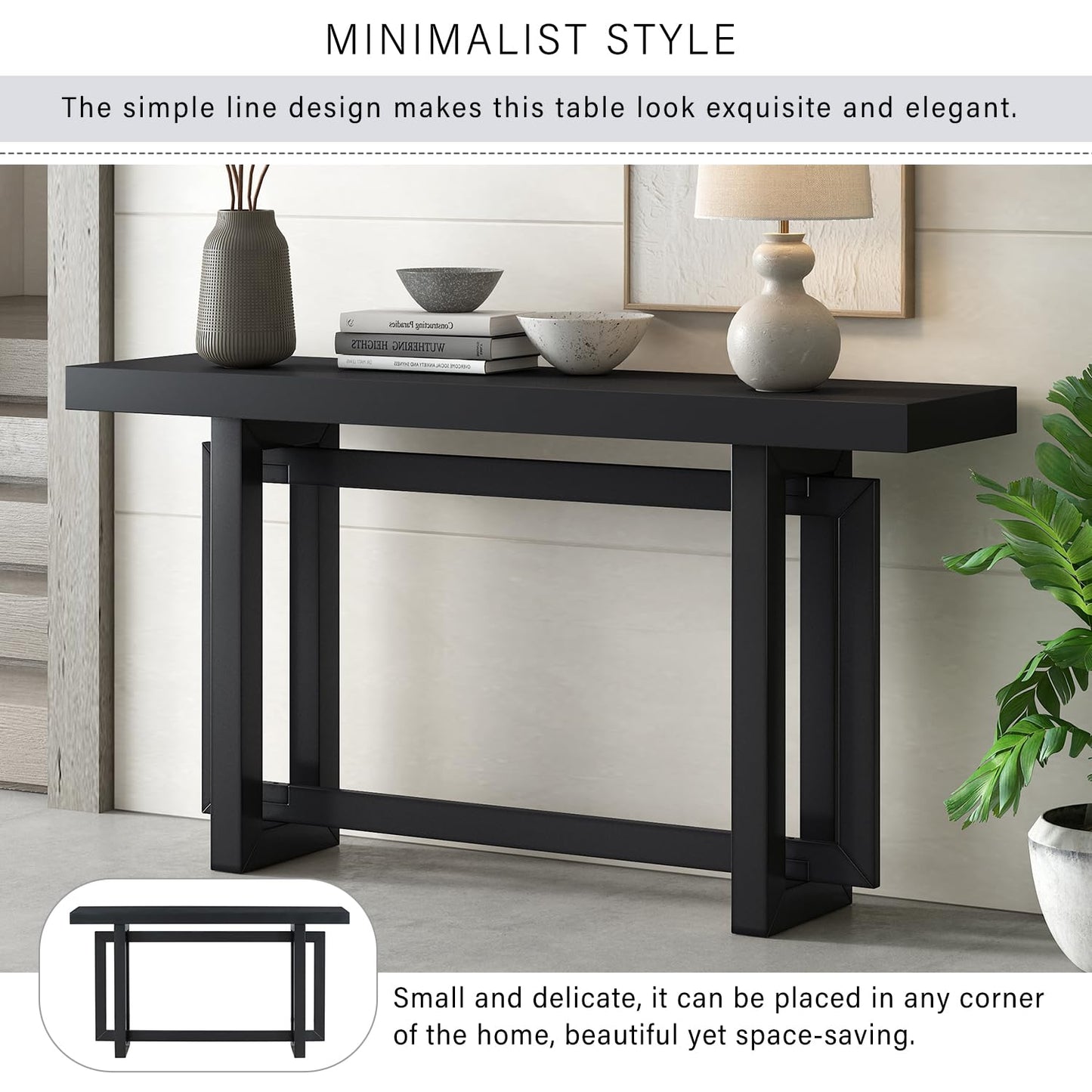 Sailret Solid Wood Console Table, 59.1 Inch, Extra Long Entryway, Table Sofa Table for Entryway, Hallway Living Room, Foyer, Contemporary Minimalist Style, Easy Assembly, Black