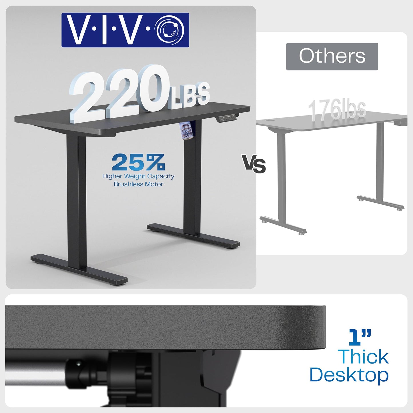 VIVO Electric 43 x 24 in Standing Desk, Memory Height Adjustment, 1B Series, Holds 220 lbs, Black Top, Black Frame, DESK-1B4B