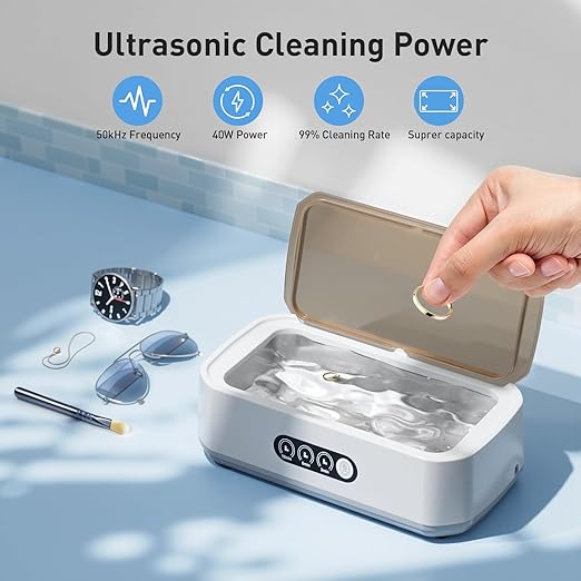 WINTERCRUSH Jewelry Cleaner Deep Cleaning Machine -50KHz Ultrasonic Retainer Cleaner for Tooth- 650ML Dental Cleaning Pod for Dentures/Mouth Guards/Eyeglasses-3 Timers
